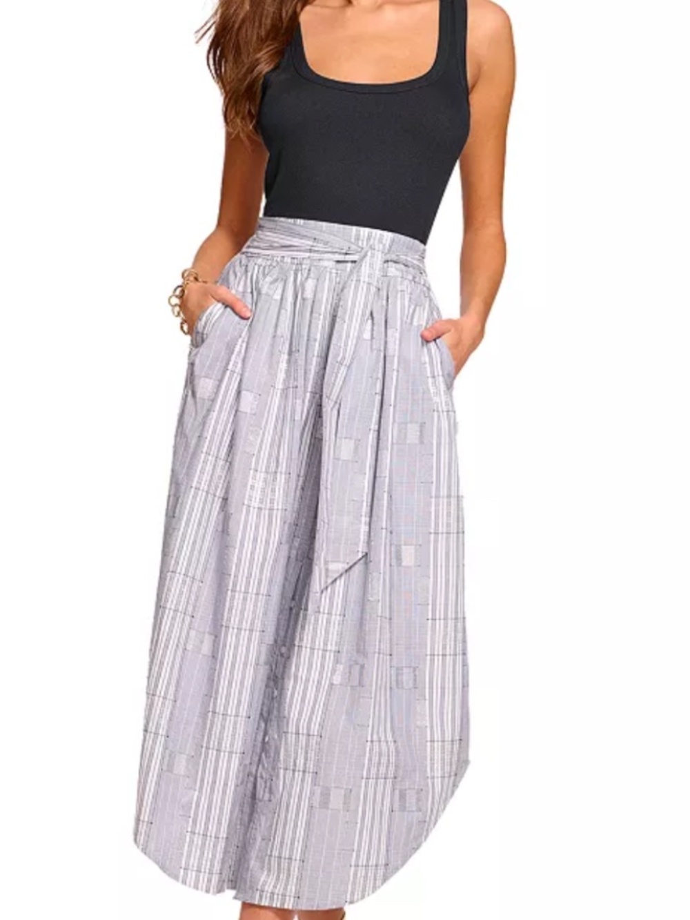 Ramy Brook Striped Tie-Waist Midi Dress NWT